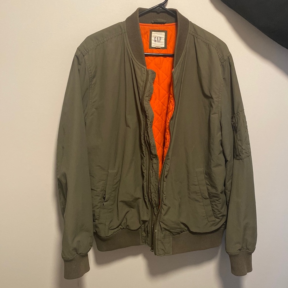 Vintage army green gap bomber jacket- orange interior